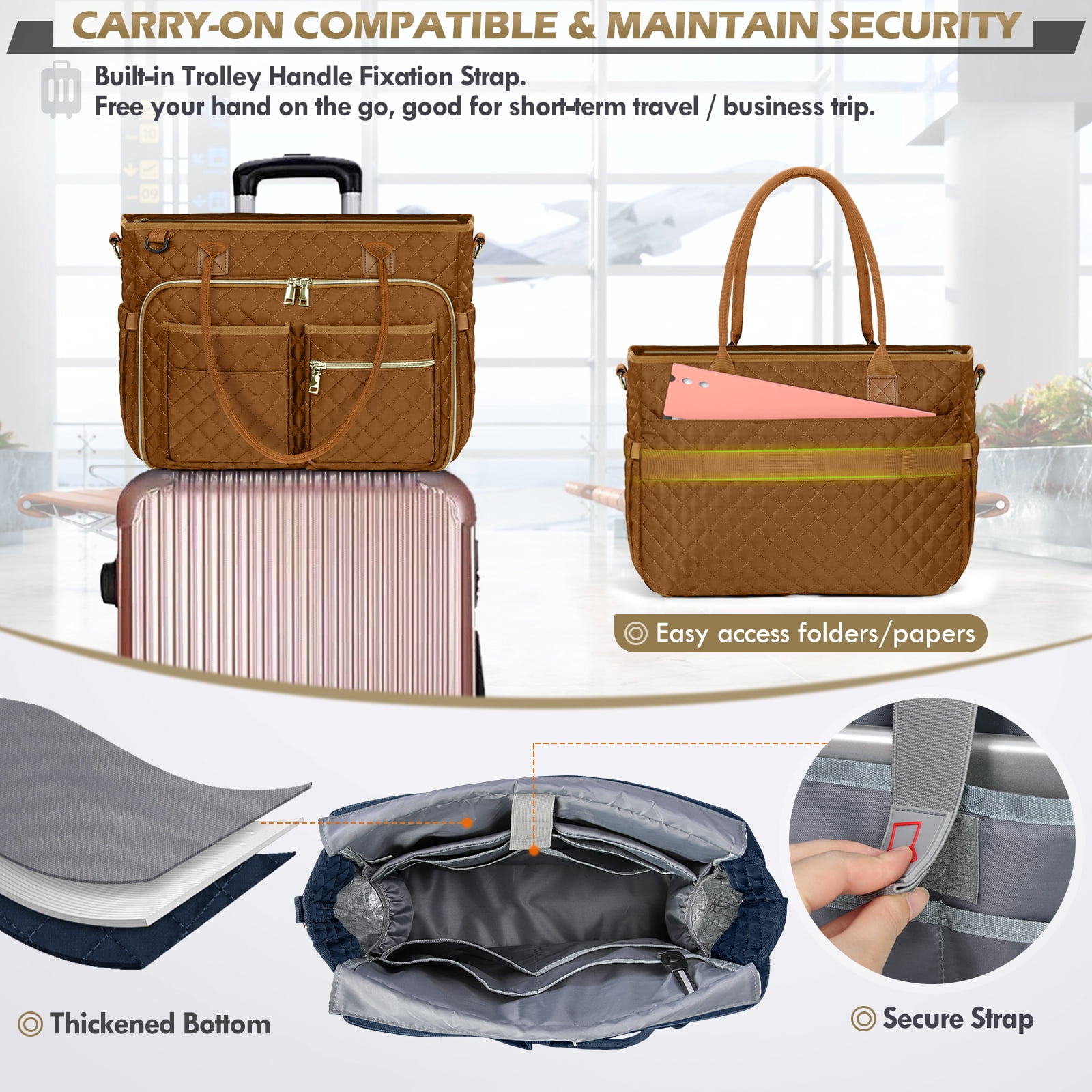 RAINSMORE Teacher Tote Bag 15.6 inch Laptop Bag for Women Work Bags Laptop Tote Nurse Bag Professional Computer Messenger with Insulated Pocket, Laptop Briefcase for Office, College, Nursing