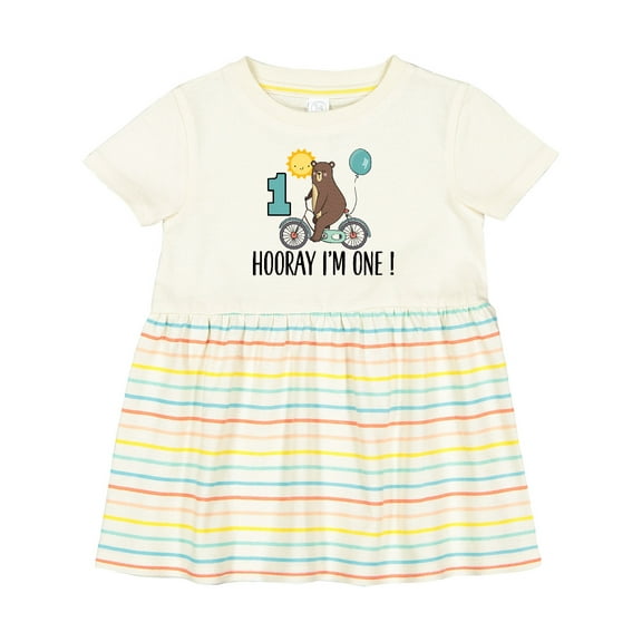 Inktastic 1st Birthday Bear on Bicycle 1 Year Old Girls Baby Dress