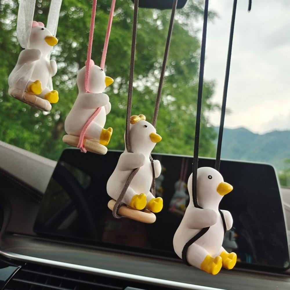 Cute Car Accessorie Swing Duck Pendant Auto Rearview Mirror Ornaments Hanging 