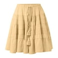 thumbnail image 6 of MIXUE Skirts For Women Summer Solid Color Elastic High Waist A Line Ruffle Knee Length Casual Beach Party Skirt Activewear,Beige,L, 6 of 6