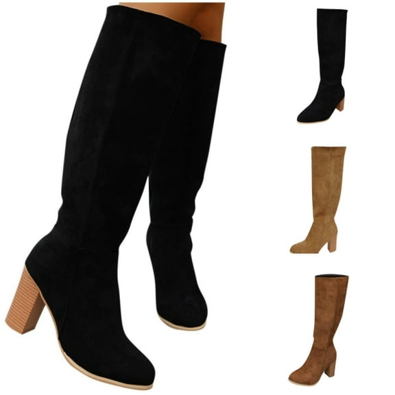 ATENAR Boots for Women,Knee High Boots,Womens Boots,Slip-Resistant,Stability,Flock,Black,40(US:7.5)