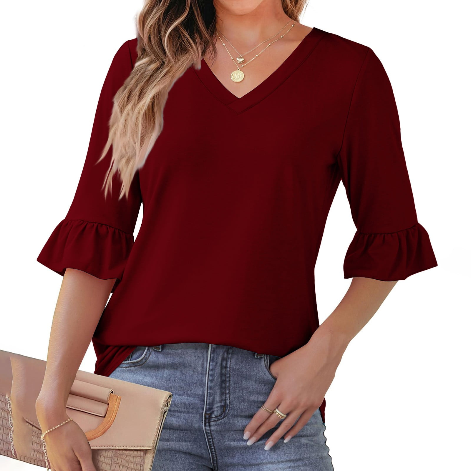 Women's Tops Sale Clearance! 3/4 Length Sleeves Womens Tops