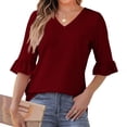 thumbnail image 2 of fatyb 3/4 Length Sleeve Tops for Women Casual V Neck Tunic Shirts Pleated Womens Dressy Summer Blouses, 2 of 7