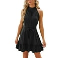 thumbnail image 2 of Frontwalk Women Swing Dress Lace Up Mini Sleeveless Tank Ladies Loose Short Halter Neck Black M, 2 of 9