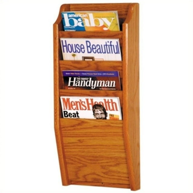 Pemberly Row 4 Pocket Magazine Wall Rack in Medium Oak