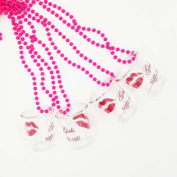 4 Girls Night Out Pink Shot Glass Necklace Bachelorette Party Favor GNO