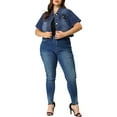 thumbnail image 3 of Agnes Orinda Women's Plus Size Denim Jacket Short Sleeves Button Down Cropped Jean Jackets 2X Blue, 3 of 8