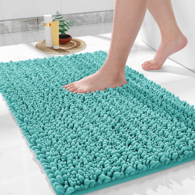 Alfombra de baño Yimobra, antideslizante, lavable, 60 x 43 cm, chenilla Lake Blue