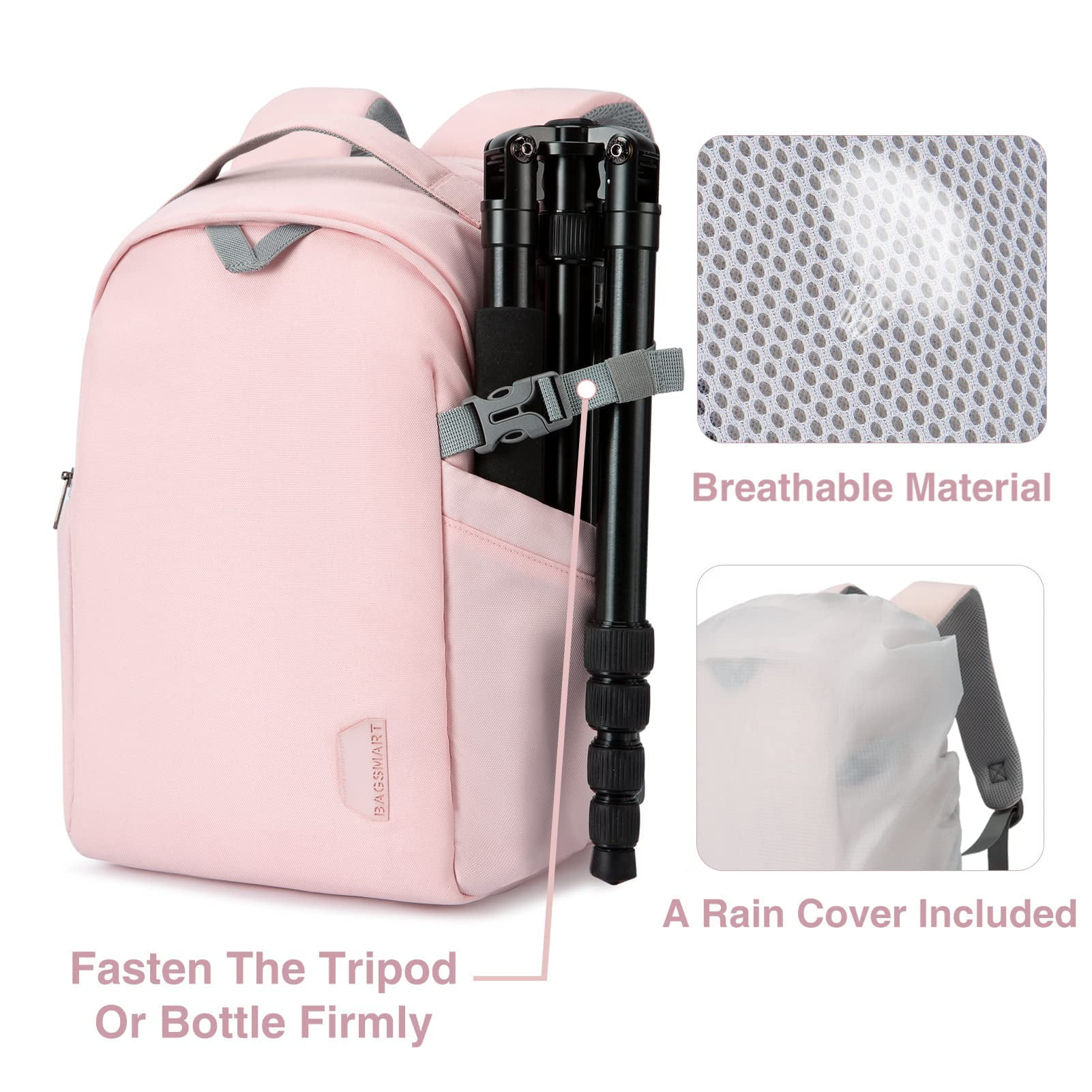 BAGSMART Camera Bag Camera Backpack DSLR SLR Camera Case Fits 13.3 Inch Laptop Waterproof Photography Backpacks with Rain Cover Tripod Holder for Women Men Pink Walmart