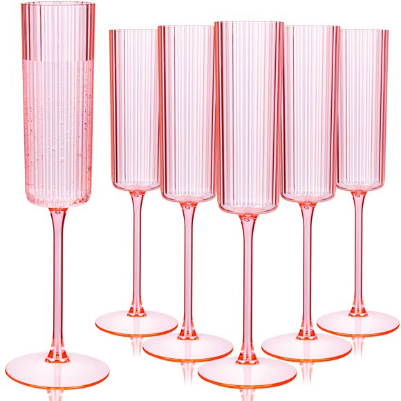 Joyido Lot de 36 Flûtes à Champagne en Plastique Roses - Verres à Champagne Jetables Nervurés de 6 Oz - Verres Mimosa Vintage Roses Transparents à Longue Tige Élégants et Légers pour F