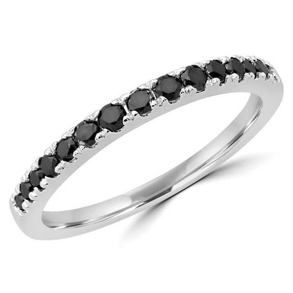 0.33 CTW Round Black Diamond Semi-Eternity Wedding Band Ring in 14K White Gold - Size 3