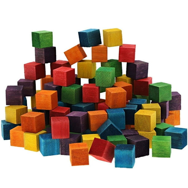Square Colored Wood Craft Cube Blocks (100 Count) - Walmart.com