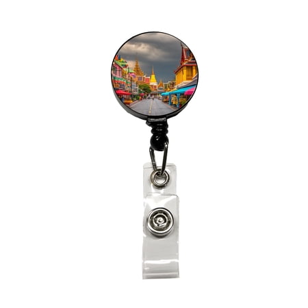 Bangkok Thailand Street Retractable Reel ID Badge Key Card Name Tag Holder with Clip