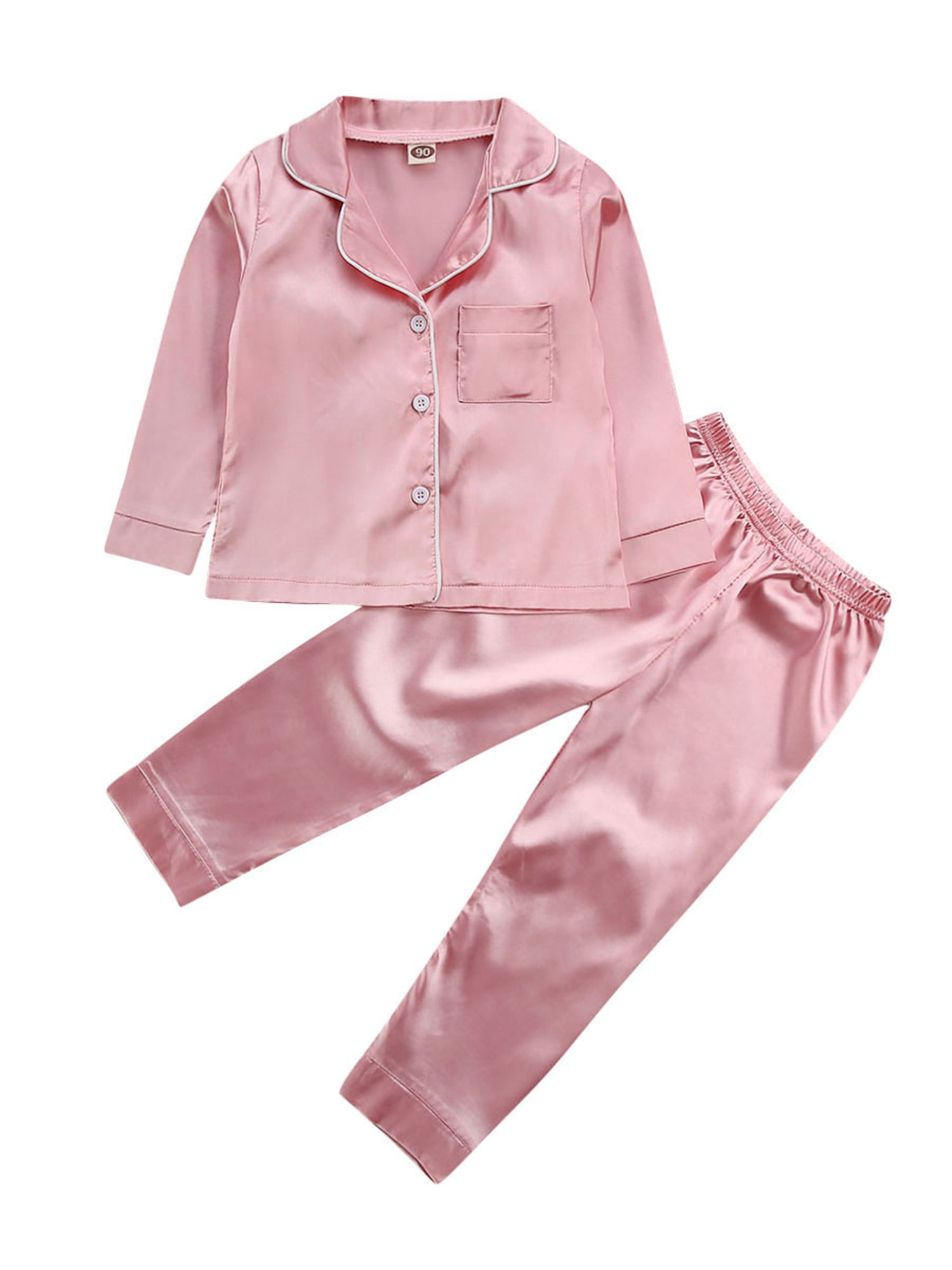 Aunavey Kids Satin Pajamas Set PJS Long Sleeve Button-Down Sleepwear ...