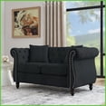 thumbnail image 4 of 58.8" Black Velvet Chesterfield 2 Seater Sofa with Rolled Arms, Tufted Design & Nailhead Trim - Ideal for Living Room, Bedroom, Office, 4 of 12