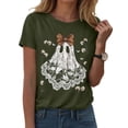thumbnail image 1 of Fgnfyis T-Shirt Graphique à Manches Courtes d'Halloween pour Femmes Col Rond Décontracté pour Fête d'Été avec Jeans Hauts pour Femmes Vert Armée m, 1 of 5