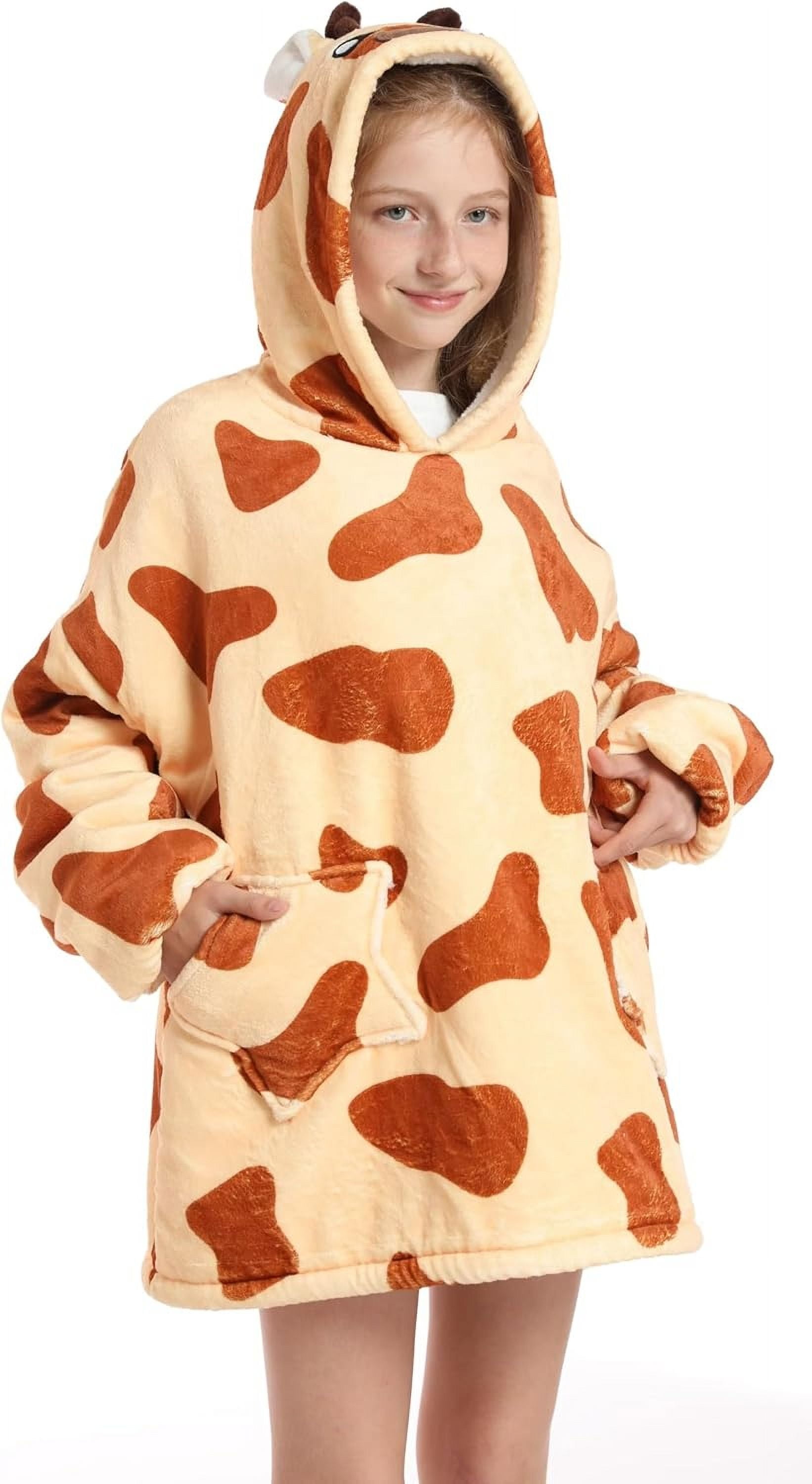 Wehilion 6-12YR Oversized Sweatshirt Hooded Blanket Sherpa Hoodie for Girls Boy Wearable Blanket Hoodie for Kids