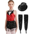 thumbnail image 2 of XUNZOO Kids Girls Tassel Jumpsuit Latin Jazz Ballet Dance Leotard Dress Modern Competition Dance Costumes Red&Black 12, 2 of 6
