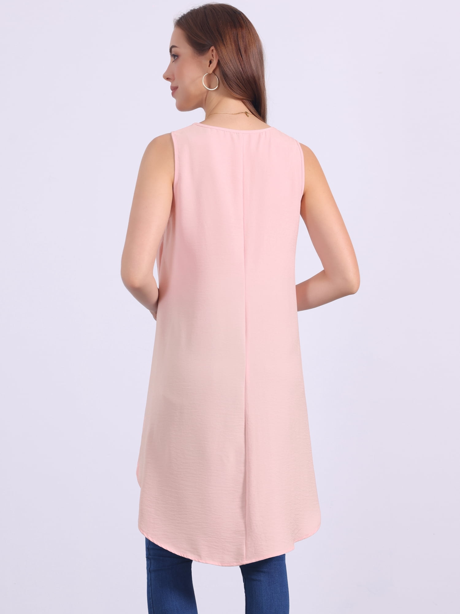 DARING DIVA Women's High Low Sleeveless Crewneck Asymmetrical Blouse S Pink