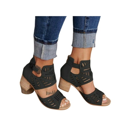 

Frontwalk Women Dress Sandal Summer Heeled Sandals Peep Toe Casual Shoe Wedding Sexy Pumps Womens Chunky Heel Shoes Black 8