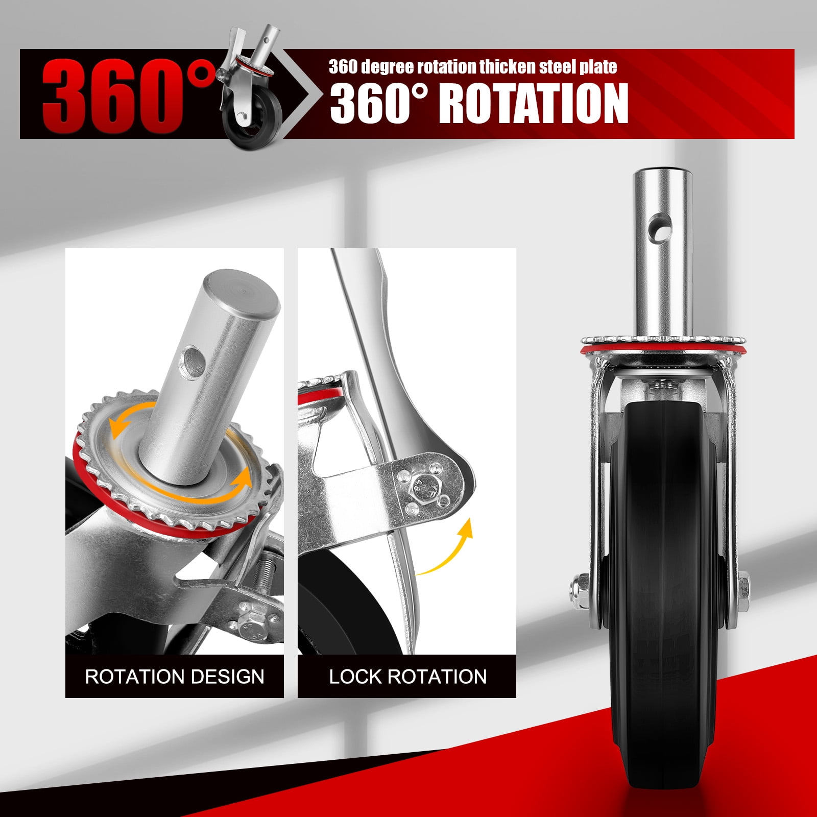 6 Inch Scaffolding Wheels Set of 4, Heavy Duty Locking Scaffold Casters, 4400LBS Capacity, Dual Locking Brakes, 360 Degree Rotation, Black