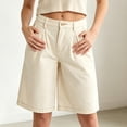 thumbnail image 3 of Bloomae Bermuda Shorts for Women Knee Length High Waisted Button Elastic Waist Summer Dressy Casual Pleated Long Chino Shorts with Pockets, 3 of 8