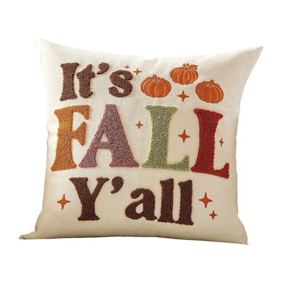Autumn Decorative Embroidered Velvet Cushion Cover with Maple Leaf and Pumpkin Design for Sofa Garden Living Room and Bedroom