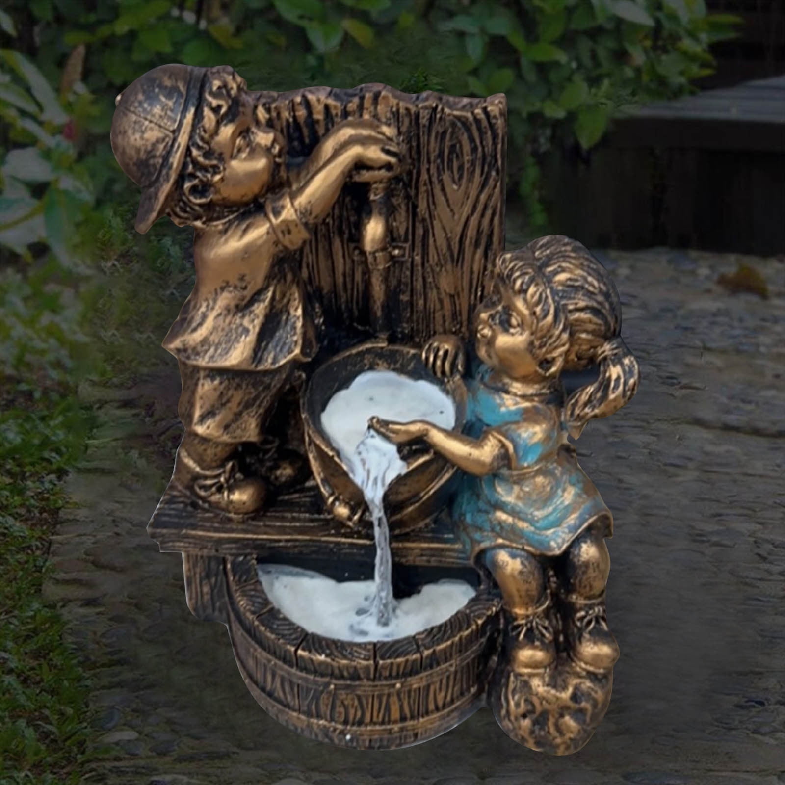 Oalirro Outdoor Garden Statue - Glowing Boy & Girl with Fireflies Night Light, Whimsical Patio Decor for Yard/Pathway, Hand-Painted Resin Art Sculpture (Weatherproof, 12" Tall)