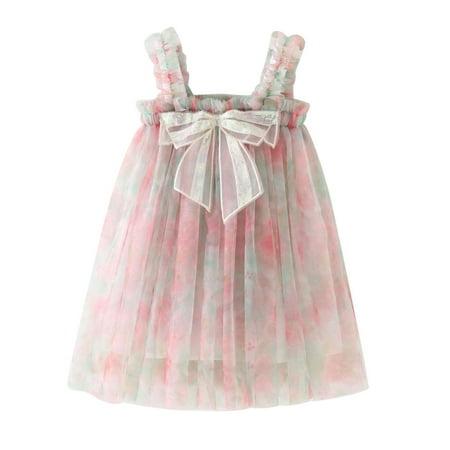 

Funicet Baby Girls Summer Slip Dresses Sleeveless Bowknot Dresses Pleated Mesh Gauze Dresses for Daily Vacation Holiday