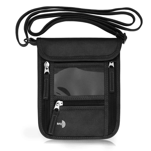 Funda de cuello con soporte para pasaporte WALNEW, cartera de viaje con bloqueo RFID
