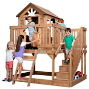 Backyard Discovery Scenic Heights Cedar Wooden Elevated Playhouse, Play Kitchen, Deck