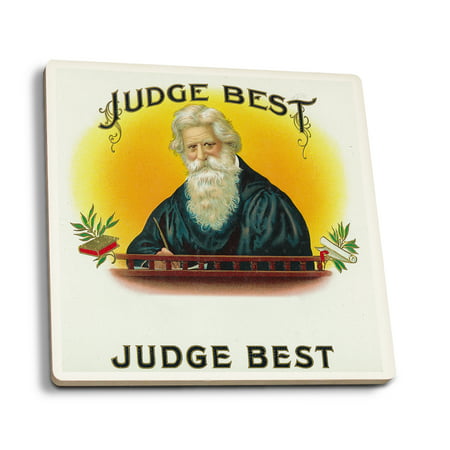 Judge Best Brand Cigar Box Label (Set of 4 Ceramic Coasters - Cork-backed,