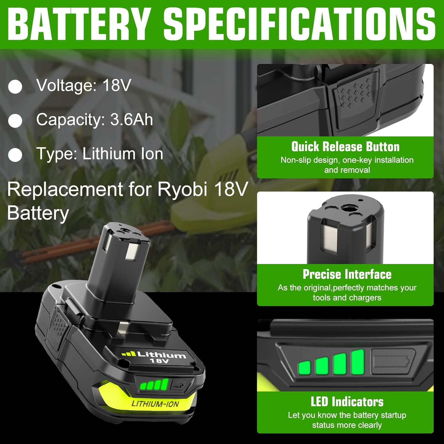 Upgraded 2Packs 3600mAh P107 Battery Compatible with Ryobi 18V Battery ONE+ P102 P103 P105 P107 P108 P109 Cordless for one Plus Tool System