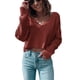 thumbnail image 1 of Prendas de punto con cuello en V para mujer, Jersey de punto suelto corto transpirable amigable con la piel de Color puro y manga larga, Top para Otoño e Invierno, 1 of 6