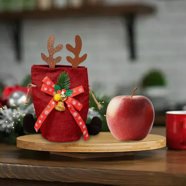 REK Sac de Poupée de Noël Sac de Veille de Noël Mini Sac de Poupée avec Cordon Sac en Forme de Bonbon de Noël Réutilisable pour Emballage de Fête d'Enfants