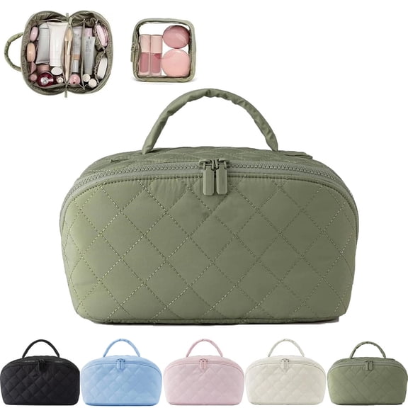Soda Candy Makeup Bags for Women Quilted Puffer Padded Travel Toiletry Bag Set Cosmetic Bags 180° Wide-Open Cosmetic Organizer for Toiletries, Travel Essentials for Toiletries Accessories Storage