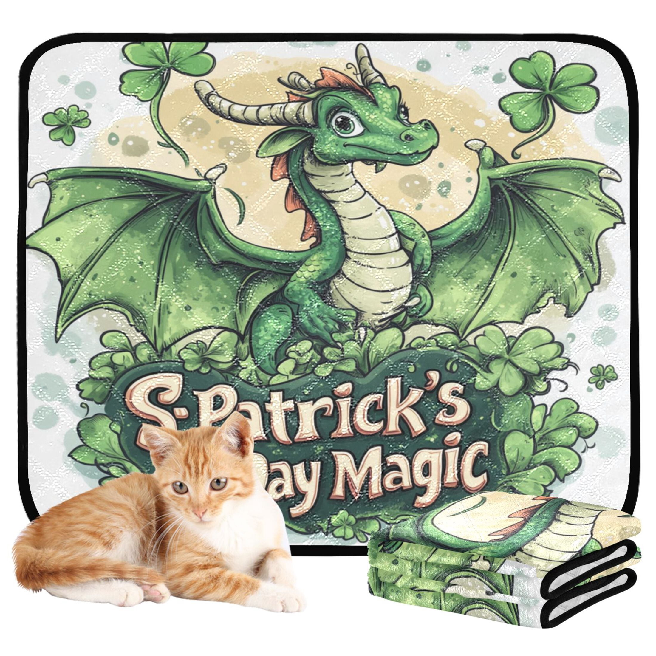 Qxltty Stpatricks Day Green Ceratopsian Cat litter Pads Pet Set of 2 Diaper Mats Center Anti-leakage Layer Absorbent Soft and Comfortable