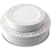 10.25 In. Rose Gold - Elegant Leaf Design, Premium Disposable Plastic Plates - 10 ct.