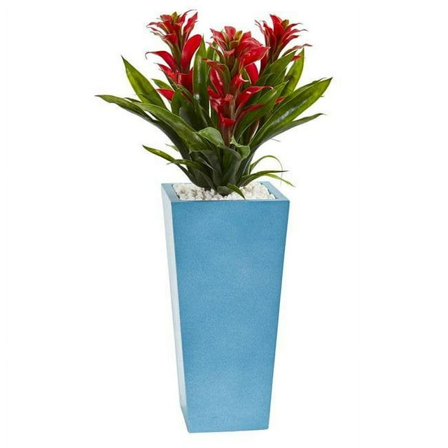Nearly Natural 6469-R D Plante Artificielle Triple Broméliacée dans un Vase Tour Turquoise&44; Rouge