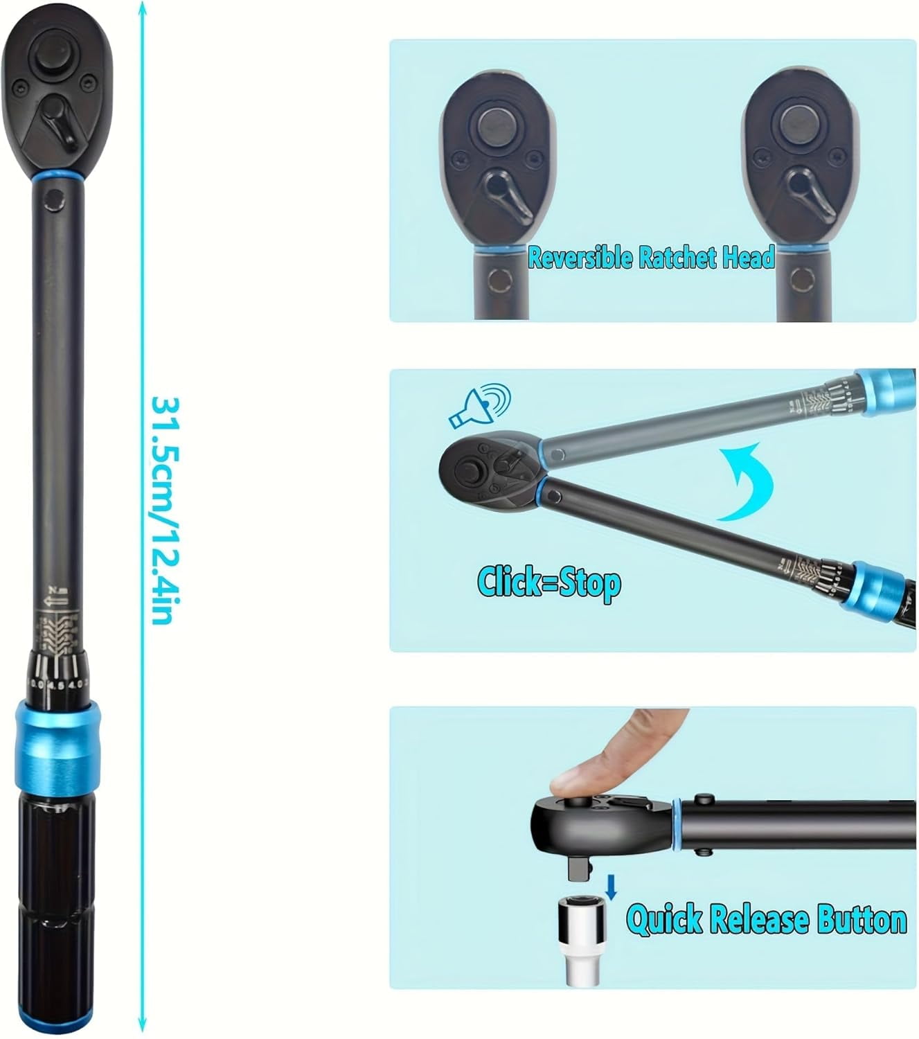 3/8 Inch Torque Wrench, 10-60N·m/7.37-44.27ft·lb, Dual-Direction Adjustable 72 Tooth, Torque Wrenches for Precision Work