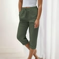 thumbnail image 4 of Capri Pants for Women 2025 Cotton Linen Elastic High Waisted Straight Leg Capris with Pockets Womens Cropped Pants, 4 of 5