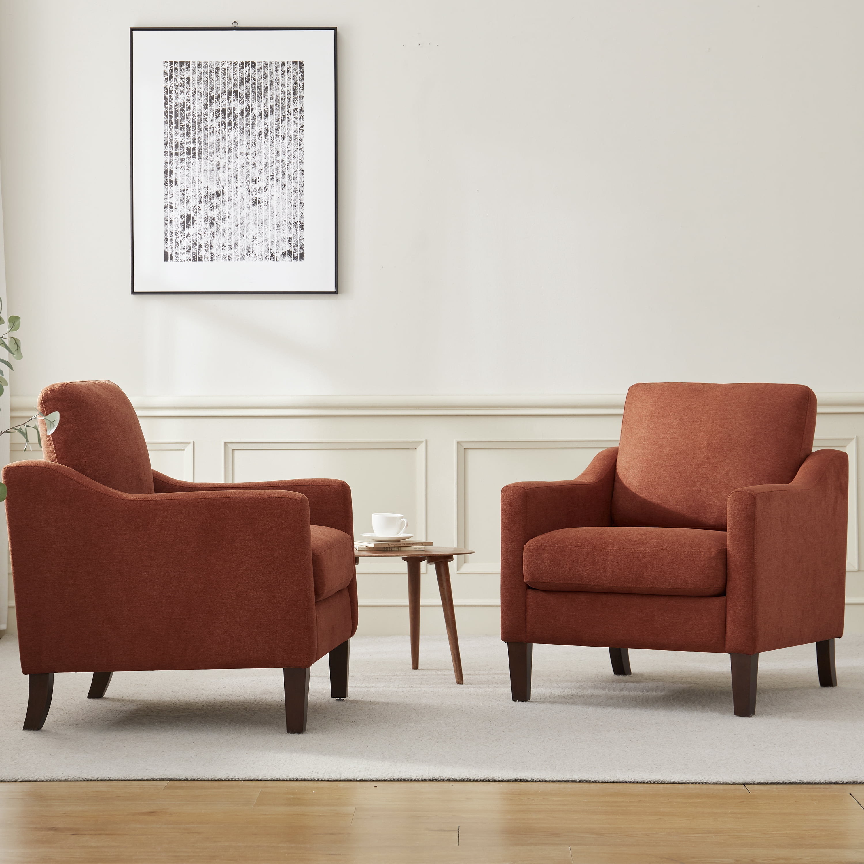 Vknow Furniture Mid Century Modern Upholstered Accent Chairs Set of 2 for Living Room,Orange