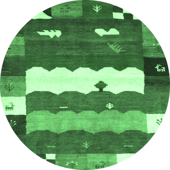 Ahgly Company Indoor Round Abstract Emerald Green Contemporary Area Rugs, 4' Round