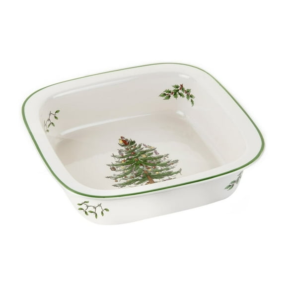 Spode Christmas Tree 10" Square Baker - Porcelain Baking Dish for Lasagna, Casserole, Holiday Desserts - Oven to Table Bakeware & Dishwasher Safe - Festive Holiday Serveware for Christmas Table