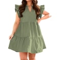 thumbnail image 5 of Plus Size Women V-neck Short Sleeve A Line Ruffle Mini Dress, 5 of 5
