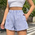 thumbnail image 2 of Tumotour Plus Size Summer Board Shorts for Women Striped Elastic Waist Shorts Casual High Waist Wide-Leg Pants with Pockets Summer Beach Shorts Athletic Workout Shorts, 2 of 8