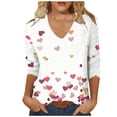 thumbnail image 3 of TaTaai Women Valentine's Day Random Print T-Shirt V-Neck Three Quarter Sleeve Loose Casual Pullover Top Ladies Daily Street Wear Lightweight Breathable Washable Top Gift, 3 of 5