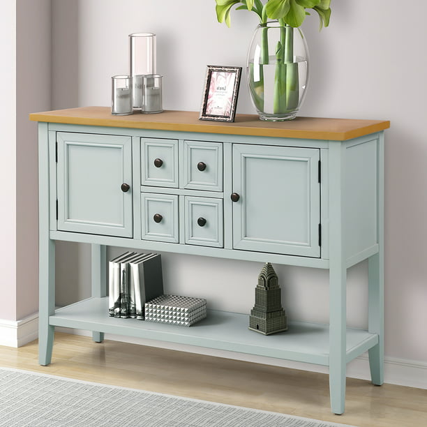 Retro Console Table Entryway Side Table Furniture With 4 Drawers 2 Cabinets And Bottom Shelve Farmhouse Narrow Console Table Sofa Side Accent Table For Hallway Living Room Home Decor B556 Walmart Com