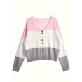 thumbnail image 3 of Plus Size - Color Block V-Neck Pullover Sweater, Casual Long Sleeve Button Sweater, Women'S Clothing, 3 of 6
