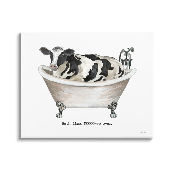 Stupell Industries Moo-ve Over Bath Time Cow Farmhouse Bathroom Sign Graphic Art Gallery Wrapped Canvas Print Wall Art, Design by Cindy Jacobs